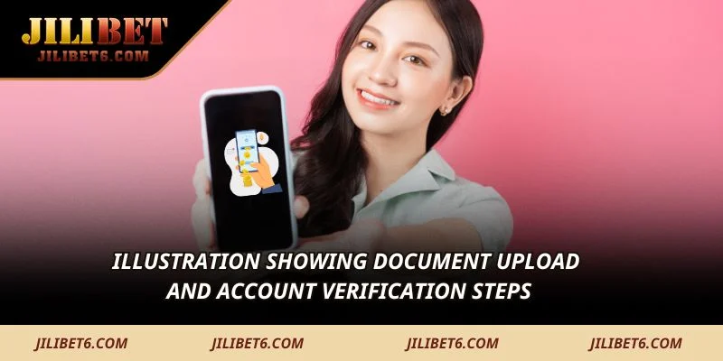 Illustration showing document upload and account verification steps