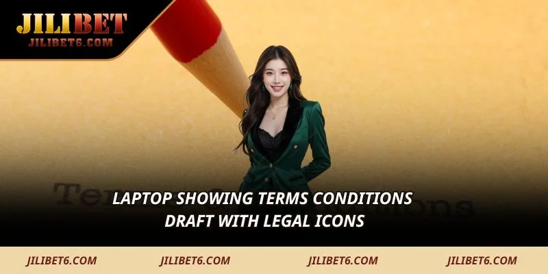 Laptop showing terms conditions draft with legal icons