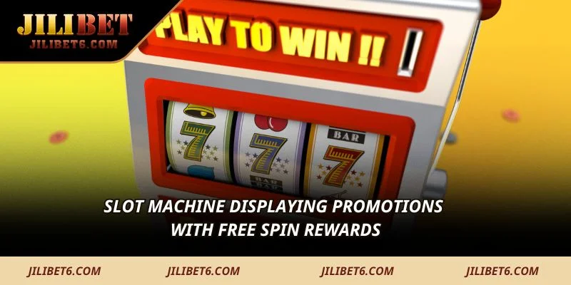 Slot machine displaying promotions with free spin rewards