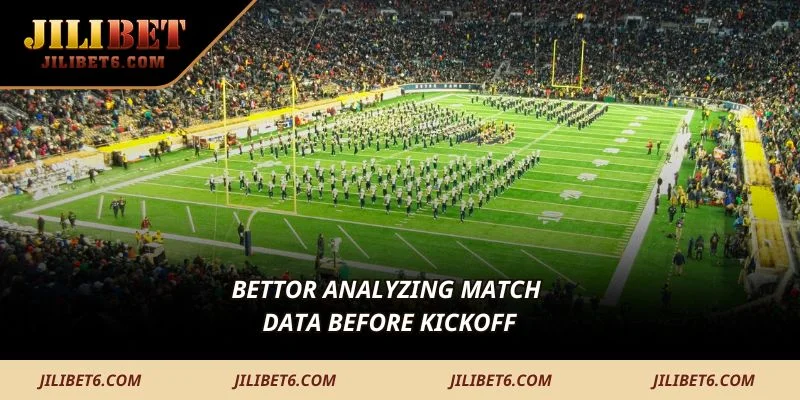 Bettor analyzing match data before kickoff