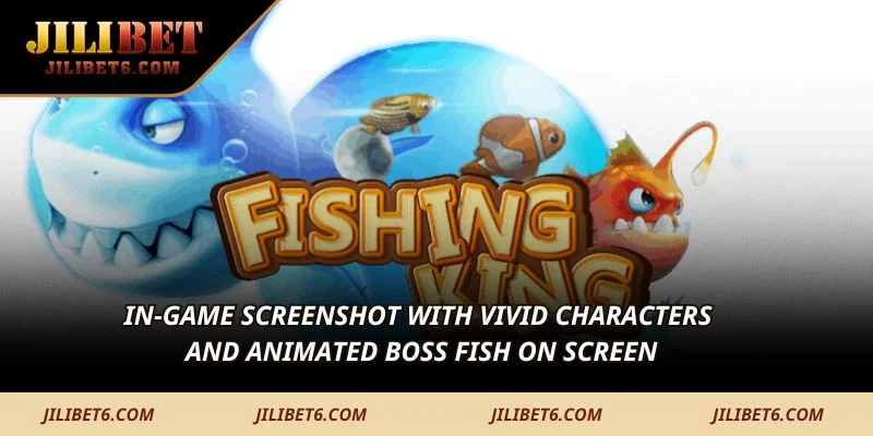 In-game screenshot with vivid characters and animated boss fish on screen