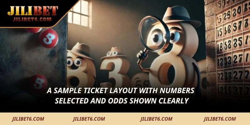 A sample ticket layout with numbers selected and odds shown clearly